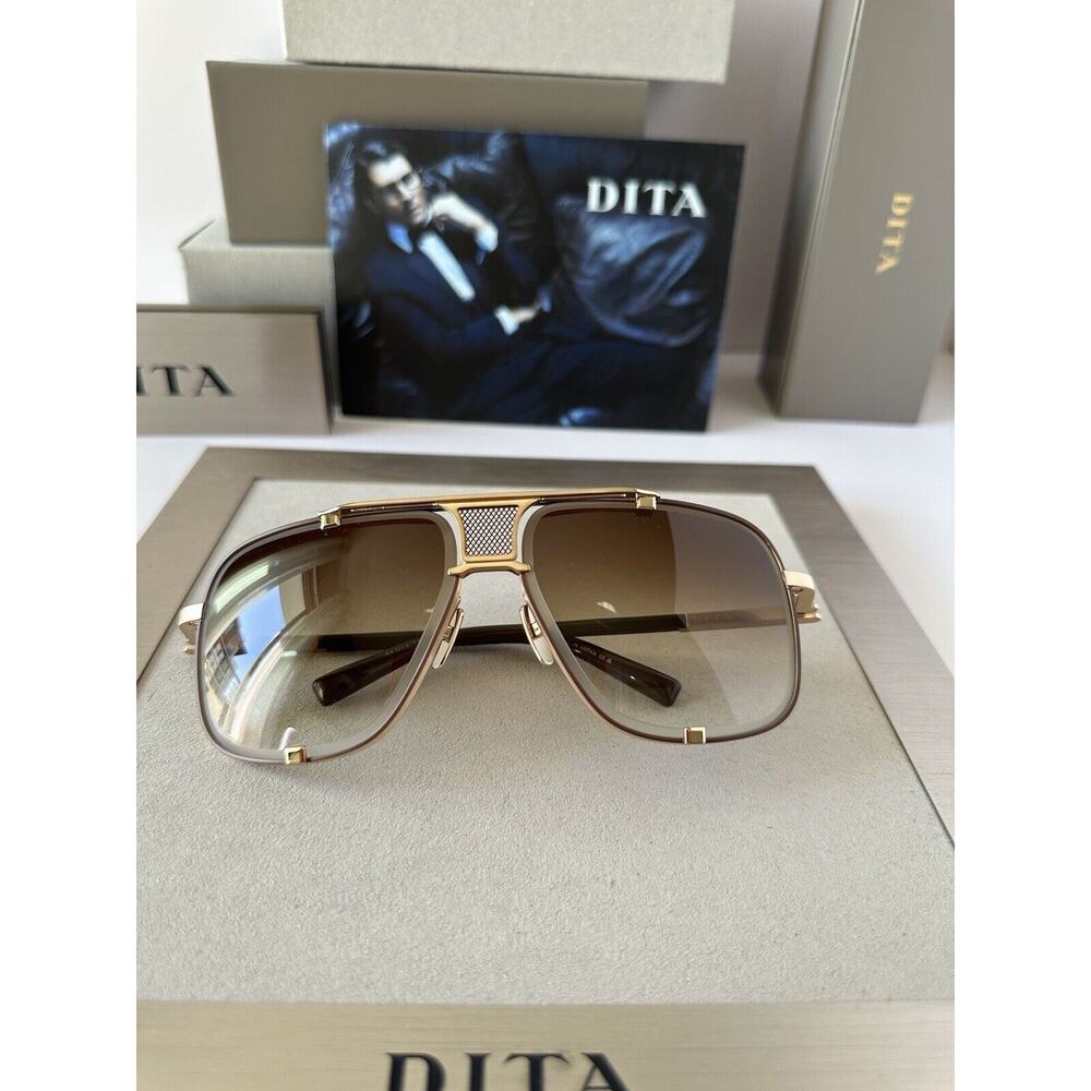 MACH-FIVE DRX-2087-I GLD BRN BRUSHED WHITE GOLD-BROWN GRADIENT SUNGLASSES - Picture 2 of 10